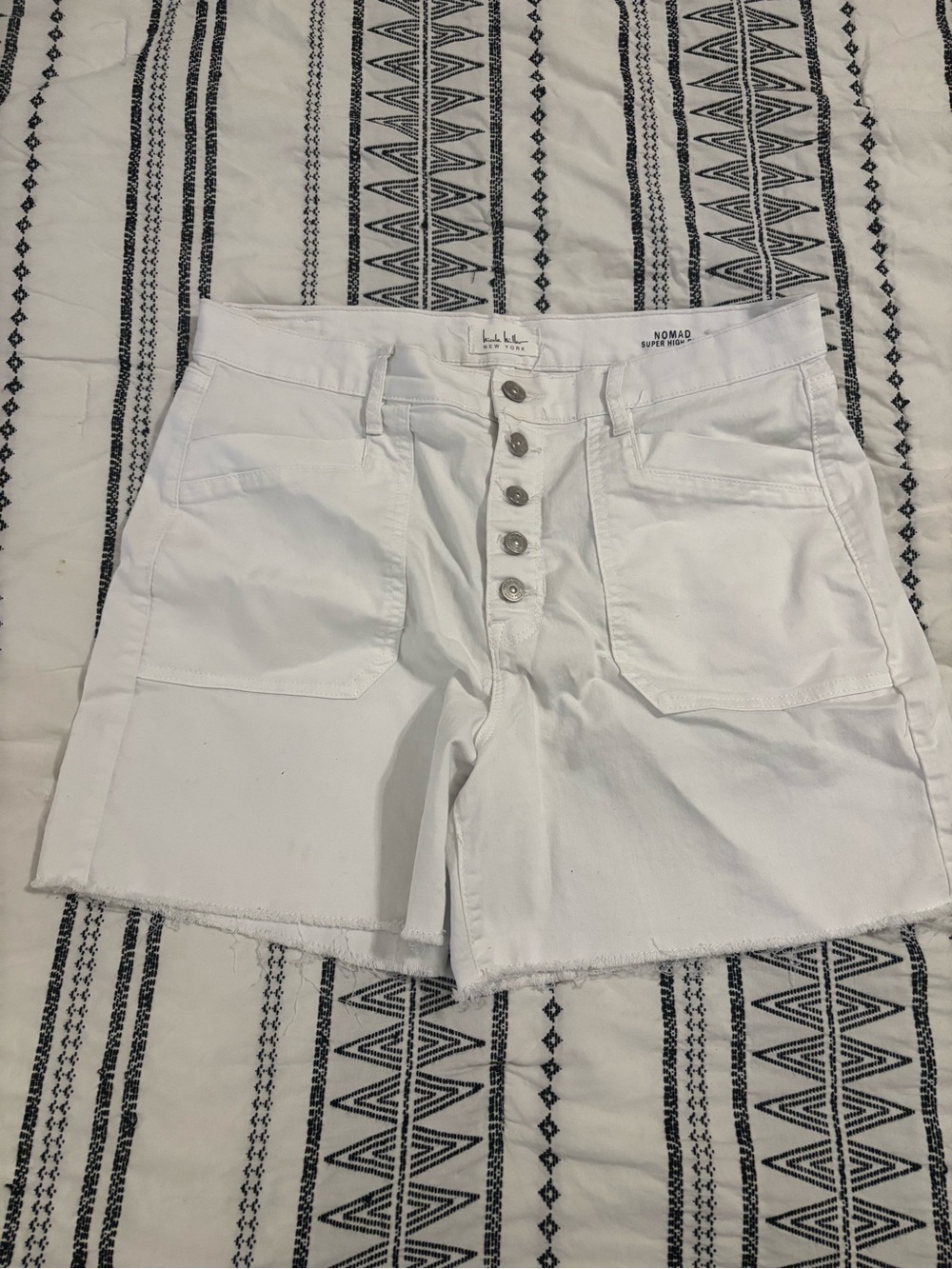 Nicole Miller White Button-Front High-Rise Jean Shorts